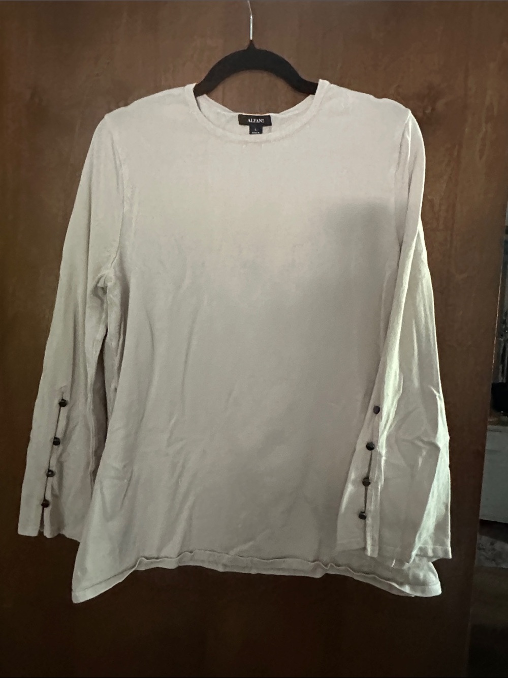 Alfani Cream Long Sleeve Tee with Button Cuffs